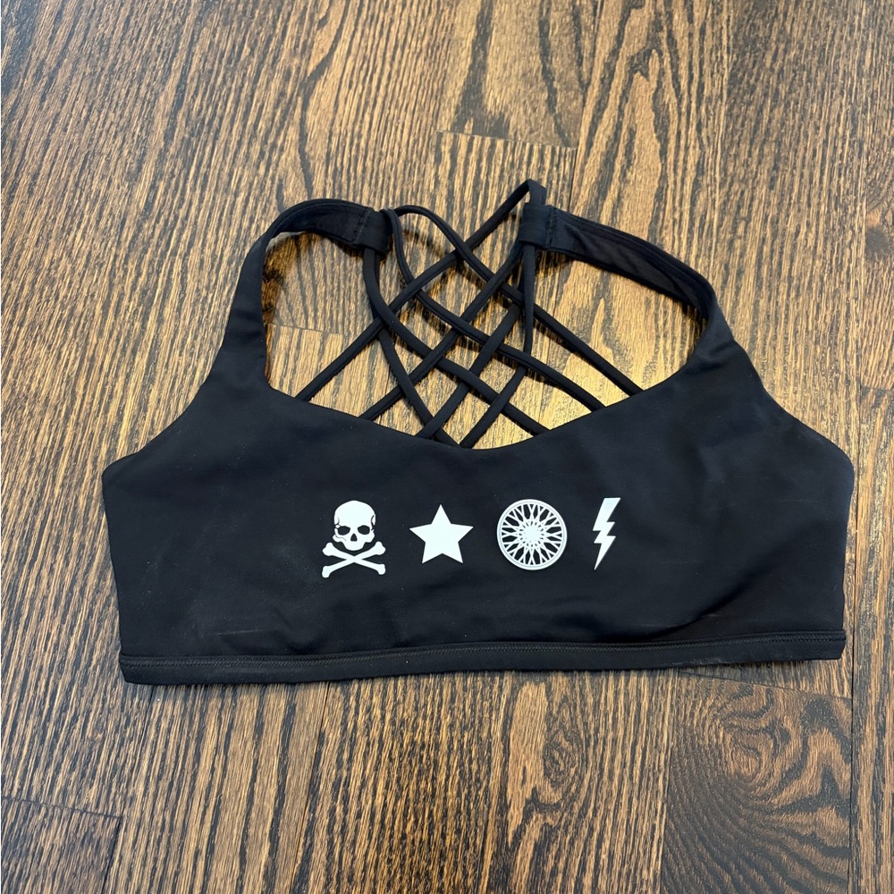 Lululemon strappy back black sports bra size 10